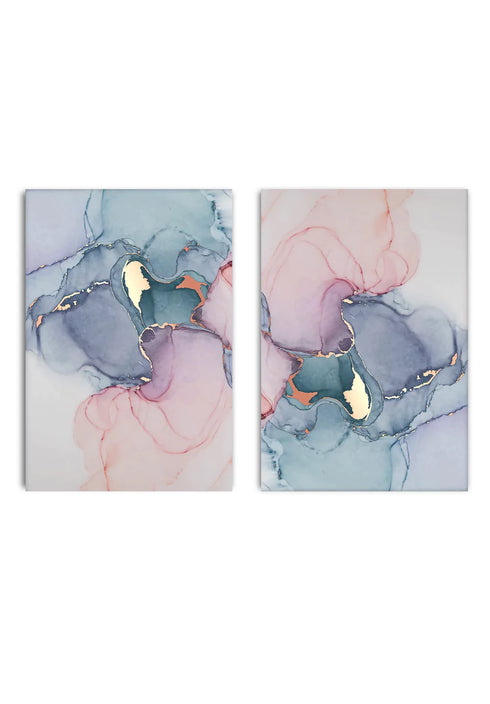 Aquarelle Marbre Rose Véritable Or Rose Lot De 2 Affiches 50x70cm